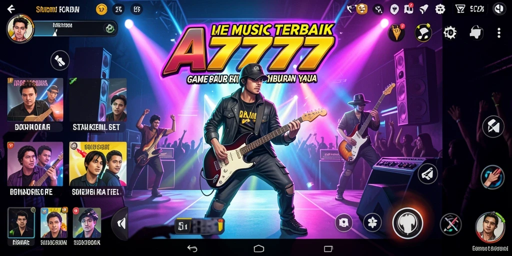 Screenshot A7777 menampilkan gameplay menarik dengan berbagai tantangan musik.