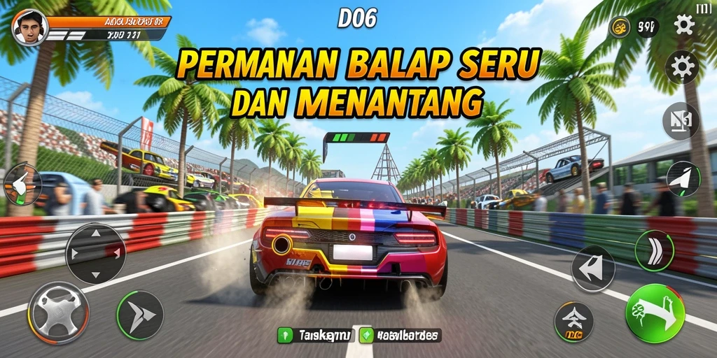 Screenshot dari gameplay D06 menampilkan balapan mendebarkan di lintasan kota.