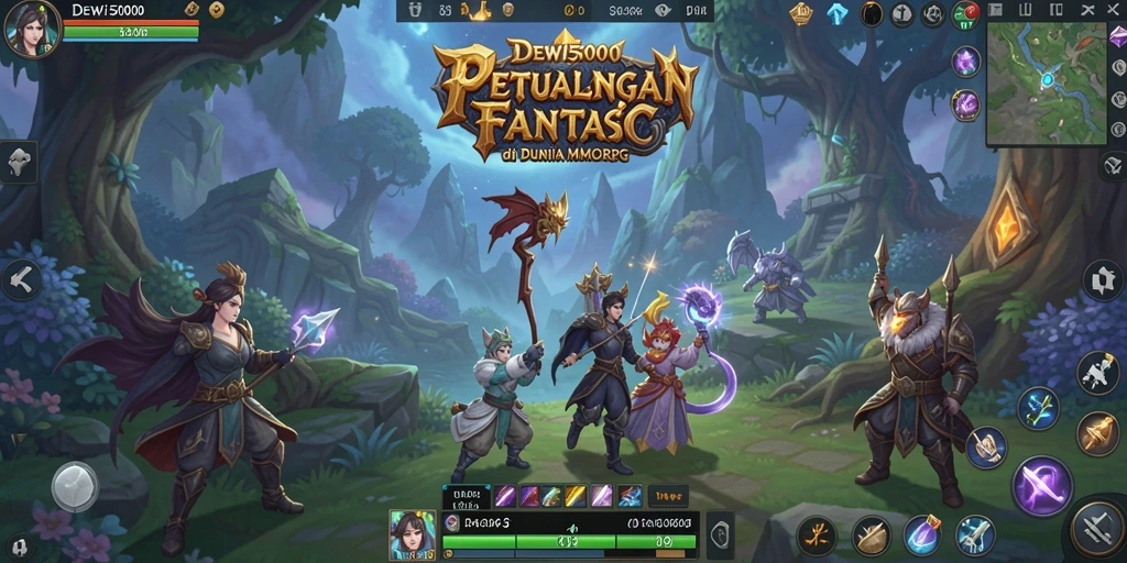 Tangkapan layar gameplay DEWI5000 menunjukkan pertarungan epik di dunia fantasi.
