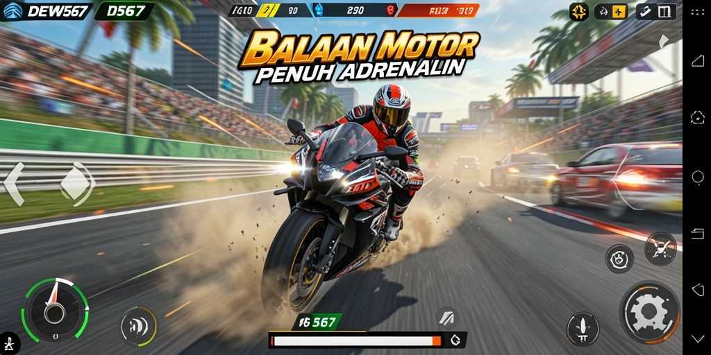 Tampilan gameplay balapan motor yang mendebarkan di DEWI567.