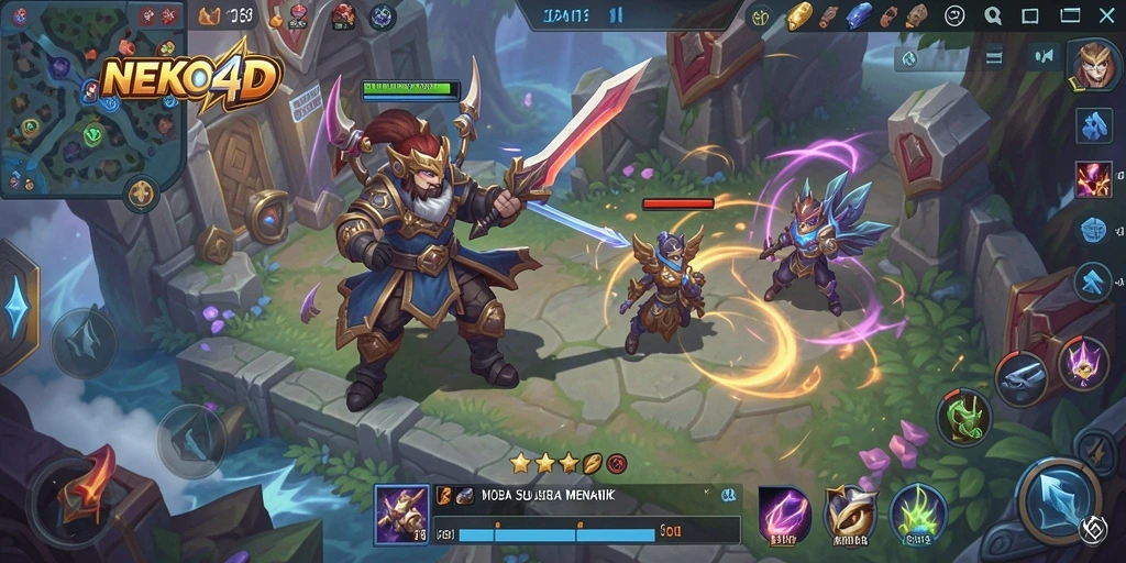 Screenshot gameplay <strong>NEKO4D</strong> menunjukkan aksi pertarungan tim yang intens.
