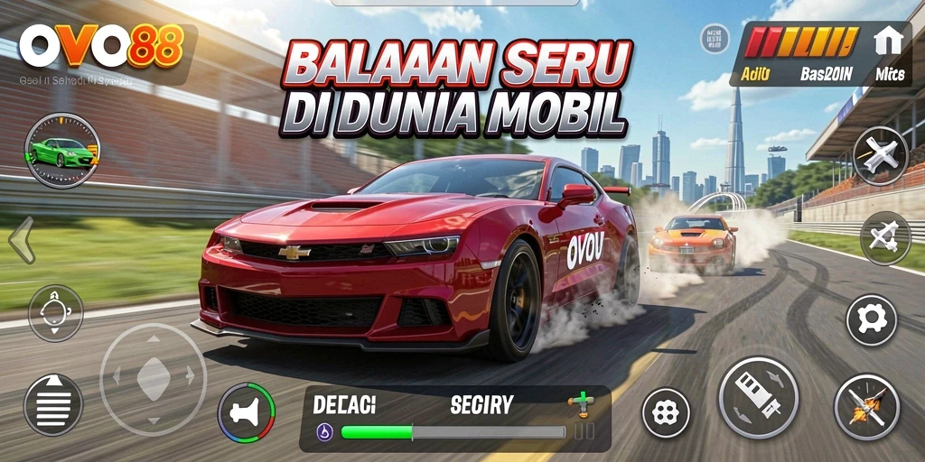 Tampilan utama gameplay OVO88 dengan mobil balap yang memukau.