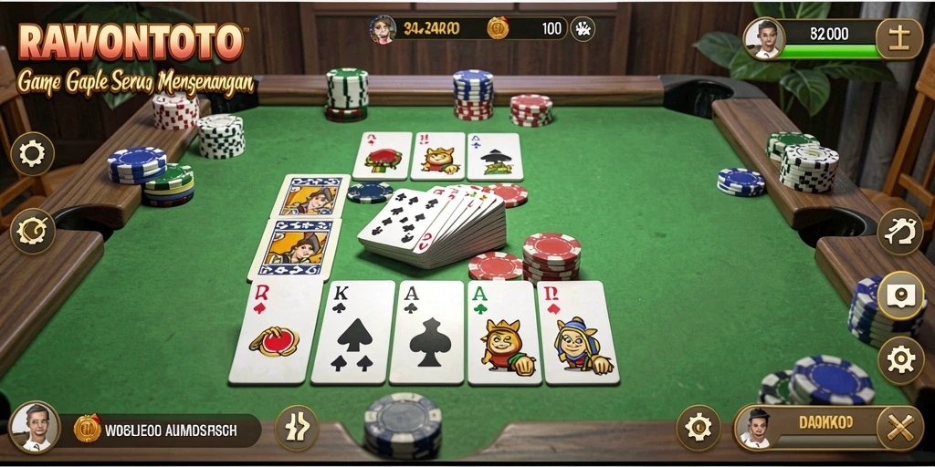 Screenshot gameplay RAWONTOTO yang menampilkan serunya bermain Gaple.